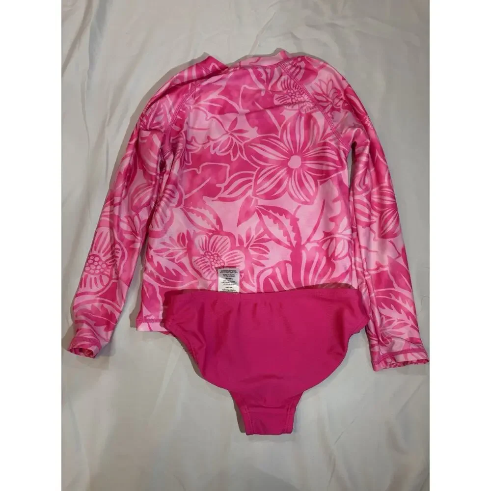 Wonder Nation Girls 2-Piece Rash Guard Bikini Set Long Sleeve Floral Pink S. 035